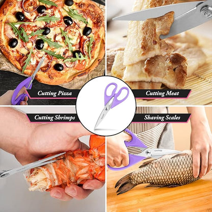 Purple Kitchen Accessories, Pastel Purple Kitchen Utensils, iBayam Heavy Duty Meat Scissors Poultry Shears, Dishwasher Safe Food Cooking Scissors All Purpose Stainless Steel, 2-Pack