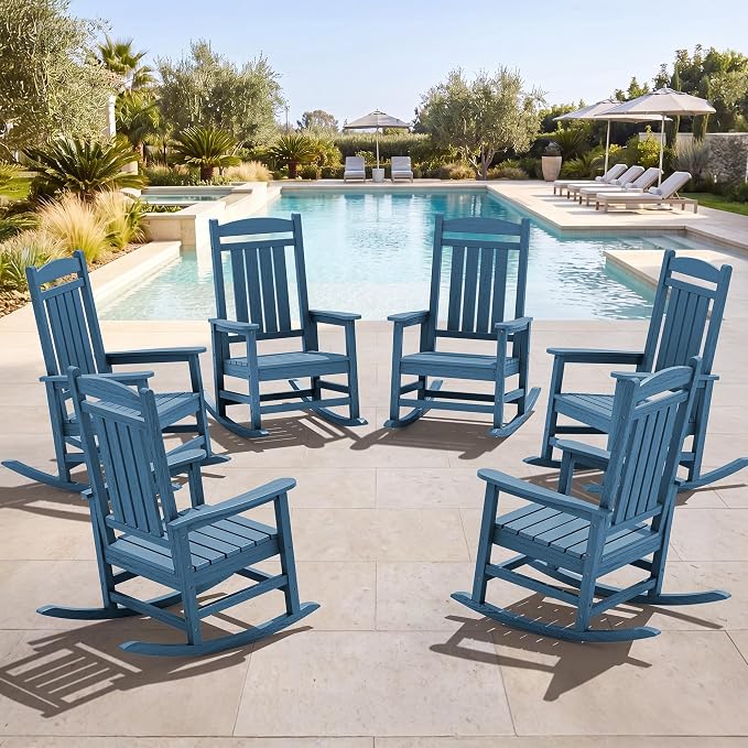 SERWALL Outdoor Rocking Chair Set of 6, Oversized Patio Rocking Chair, Porch by SERWALL