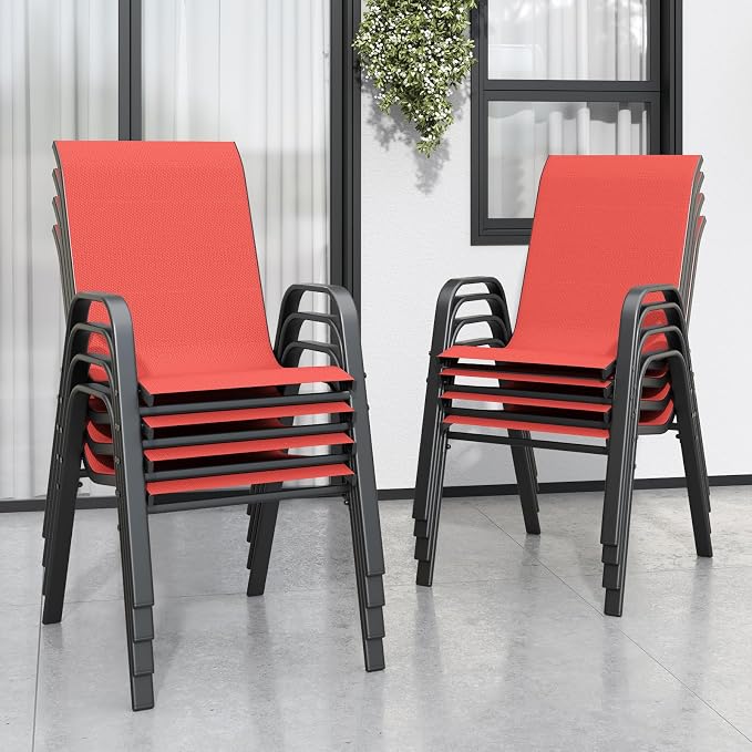 Stackable Patio Chairs Set of 8, Outdoor Chairs Set by Vimstora