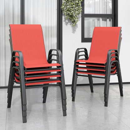 Stackable Patio Chairs Set of 8, Outdoor Chairs Set by Vimstora