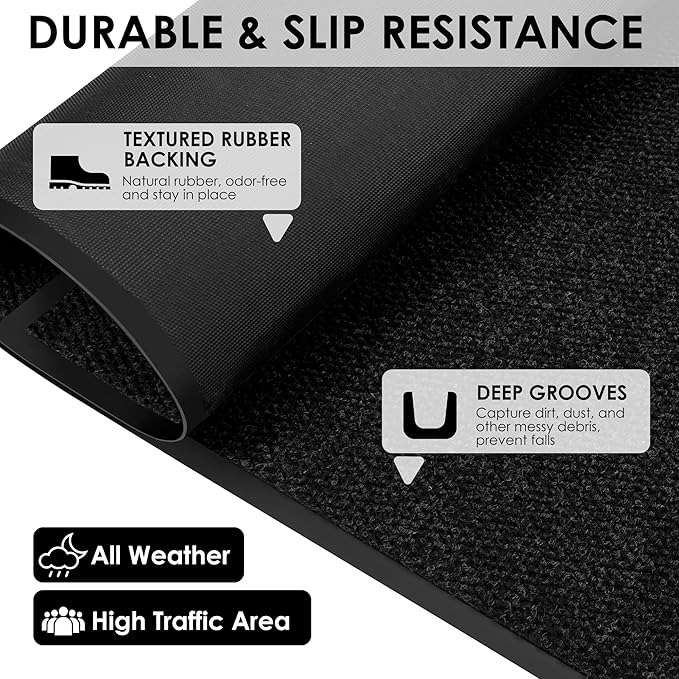 4′ x 13′ Front Door Mat Indoor Outdoor Entrance, Commercial Floor Mat Heavy Duty Dirt Trapper Entryway Doormat, Custom Size Non Slip Rubber Backing Welcome mat, Door Mat for High Traffic Area
