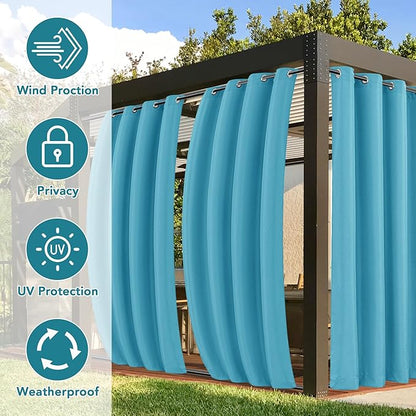 HolidayIdeas Patio Curtains Outdoor Waterproof 4 Panels 54x84 Inch-Windproof Weatherproof Privacy Teal Outside Curtains-Grommet Top and Tab Bottom Drape for Gazebo, Porch, Pergola, Cabana, Backyard