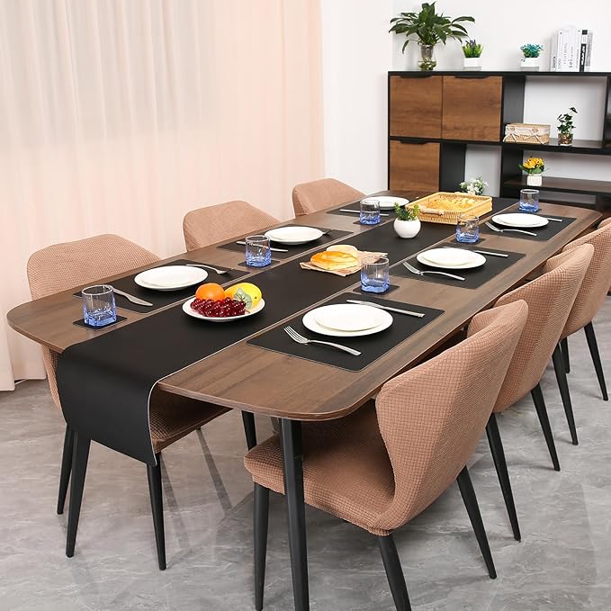 Myir JUN Table Runner Double Sided Vinyl Runner Table 94 Inch Long Runner for Table Washable Waterproof Non-Slip for Home Decorations Black,12 x 94 inch