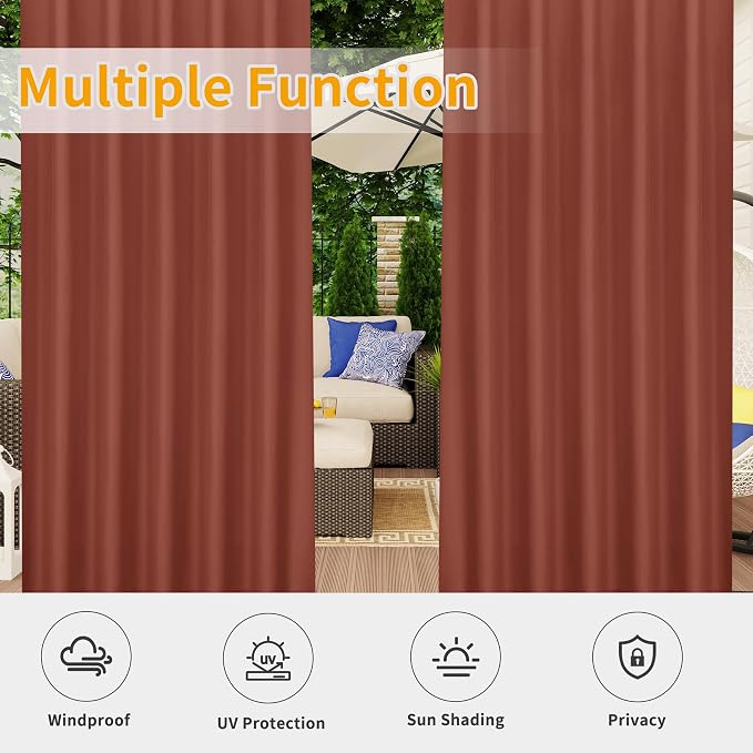 Easy-Going Outdoor Patio Curtains 2 Panels, 54x120 inch, Terra Red | Privacy - Image 5
