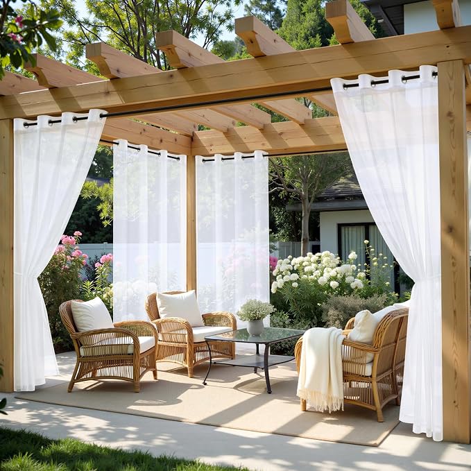 MIULEE White Outdoor Curtain for Patio Waterproof 4 Panels 54 x 84 Inch | by MIULEE