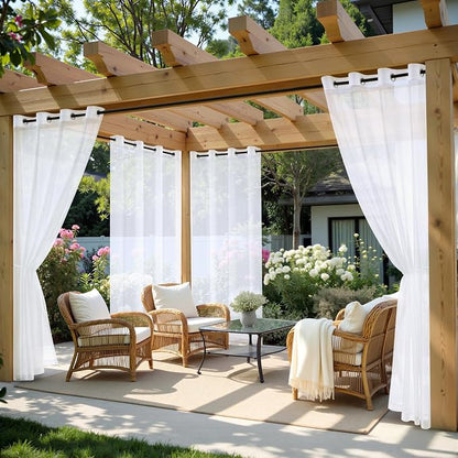 MIULEE White Outdoor Curtain for Patio Waterproof 4 Panels 54 x 84 Inch | by MIULEE