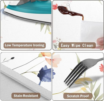 Spring Summer Floral Round Fitted Tablecloth with Elastic Watercolor Farmhouse Wildflower Circle Table Cloth for 48-52" Tables Wipeable Waterproof Easter Flower Table Cover for Picnic Dining Outdoor