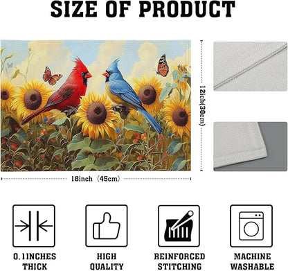 Giwawa Sunflower Birds Placemats Set of 4, Summer Sun Flower Butterflies Linen Place Mat 12x18 Inch, Farmhouse Floral Washable Table Mats Kitchen Dining Tabletop Party Picnic Decor