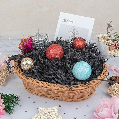 Caleihd Crinkle Cut Paper Shred Packing Grass Cushion Paper Streamer for Christmas Wedding Birthday Bridesmaid Engagement Craft Gift Boxes Bags Basket Filler Decoration 4.5oz Black