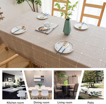 Pahajim Rustic Linen Tablecloth Cotton Rectangle Table Cloth for Kitchen Dining with Tassel Plaid Waterproof Tablecloths Rectangle/Oblong,55''x71'',4-6 Seats