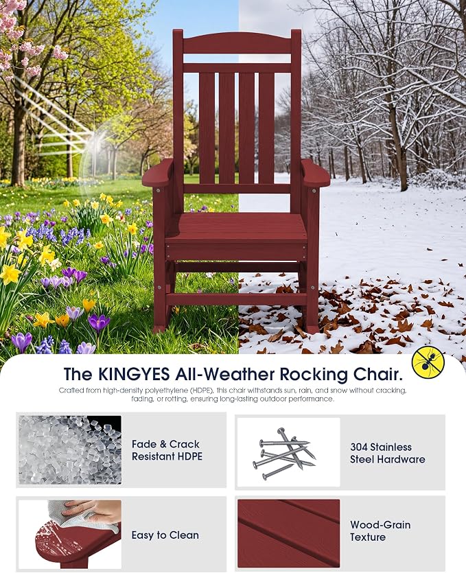 Oversized Outdoor Rocking Chairs Set of 2, HDPE Porch Rockers - Image 4
