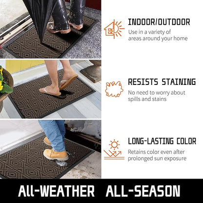 Yimobra Door Mat, Outdoor Indoor Entrance Welcome Mat, Heavy Entry Front Door Mat, Stain & Fade Resistant, Low Profile, Sturdy Rubber, Easy Clean Patio Floor Mat, Waterproof, 47 x 32, Brown