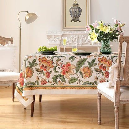 patdrea Designer Vintage Linen Rectangular Tablecloth,Provencal Rustic Floral Pattern Tablecloths,Decorative Table Cover Cloth for Kitchen,Dining,Tea Party,Home,Christmas,55"*79"