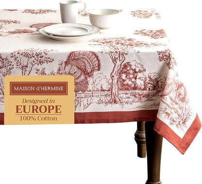 Maison d' Hermine Table Cloth Rectangle Table 100% Cotton 60 x 108 Inches Fall Tablecloth Reusable Everyday Use for Thanksgiving Christmas Decorations Dining Farmhouse Party (Holy Jouy - Red)