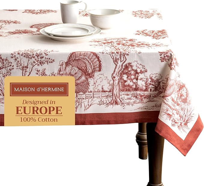 Maison d' Hermine Table Cloth Rectangle Table 100% Cotton 54 x 72 Inches Fall Tablecloth Reusable Everyday Use for Thanksgiving Christmas Decorations Dining Farmhouse Party (Holy Jouy - Red)