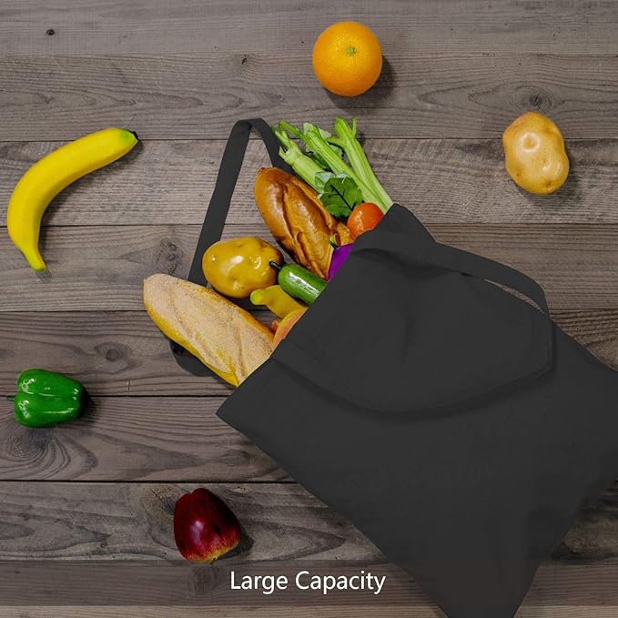 TOPDesign 12-Pack Economical 16"x15" Black Cotton Tote Bag, Lightweight Medium Reusable Grocery Shopping Cloth Bags, Suitable for DIY, Advertising, Promotion, Gift, Activity