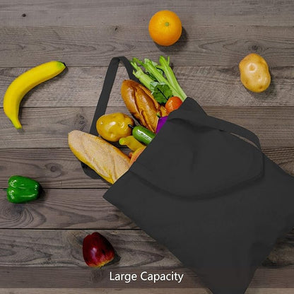 TOPDesign 24-Pack Economical 16"x15" Black Cotton Tote Bag, Lightweight Medium Reusable Grocery Shopping Cloth Bags, Suitable for DIY, Advertising, Promotion, Gift, Activity