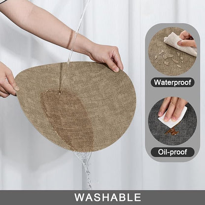 Myir JUN Round Placemats Dual Sided, Faux Leather Place Mats Set of 4 Indoor Placemat for Dining Table Outdoor Place Mat Non-Slip Washable Table Mats (Gray Beige, Set of 4)