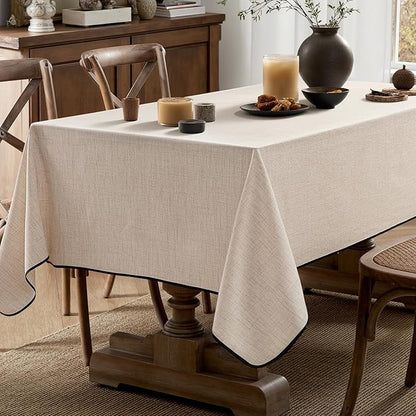 MIULEE Ivory-Black Linen Polyester Tablecloth 60x84 Inch Spring Rectangle Table Cloth Waterproof,Stain Resistant & Wrinkle Resistant for Dining Party Wedding