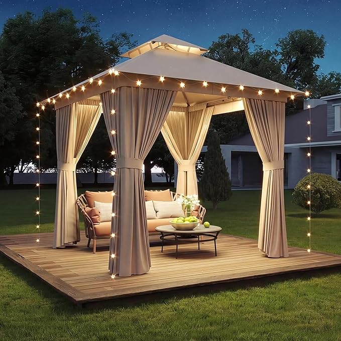 Aoxun 8x8FT Metal Frame Outdoor Gazebo, Khaki | UPF50+ Protection 50×50mm - Image 4