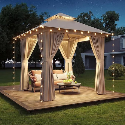 Aoxun 8x8FT Metal Frame Outdoor Gazebo, Khaki | UPF50+ Protection 50×50mm - Image 4
