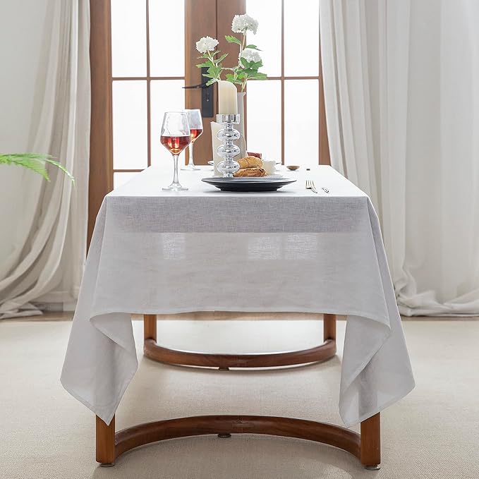 EVERLY 100% Pure Linen Rectangle Tablecloths 60x144Inches for Dining, Buffet Parties, Picnic,Events, Weddings and Restaurants, Decorative Halloween, Thanksgiving Machine Washable Tablecloths-White