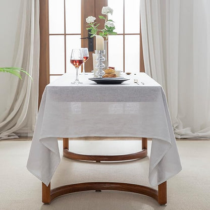 EVERLY 100% Pure Linen Rectangle Tablecloths 60x120 Inches for Dining,Buffet Parties,Picnic,Events,Weddings and Restaurants,Decorative Halloween,Thanksgiving Machine Washable Tablecloths-White