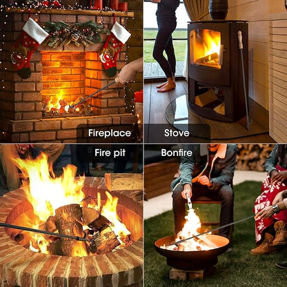 Fire Poker for Fire Pit, 32 inch Fireplace Poker Premium Solid Steel Fire Pit Poker Campfire Poker for Fireplace Camping Wood Stove Indoor and Outdoor - Rust Resistant Black Finish