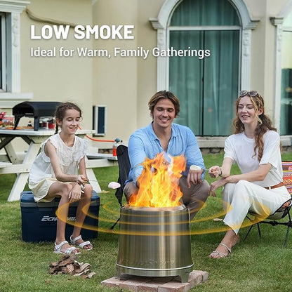 EchoSmile 18" Smokeless Firepit for Outdoor, Stainless Steel Wood Burning Fire Pit with Adjustable Airflow, Three-Layer Combustion, Removable Ash Pan, Portable Fire Pit with Carrying Bag for Outside