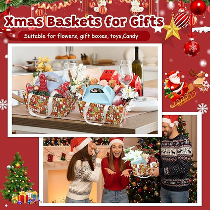 Pinkunn 48 Pcs Basket for Gifts Empty DIY Bulk Party Gift Basket Kit with Handles Market Trays for Packages Wrapping Wedding Party Anniversary Display(Red, Green,Christmas)