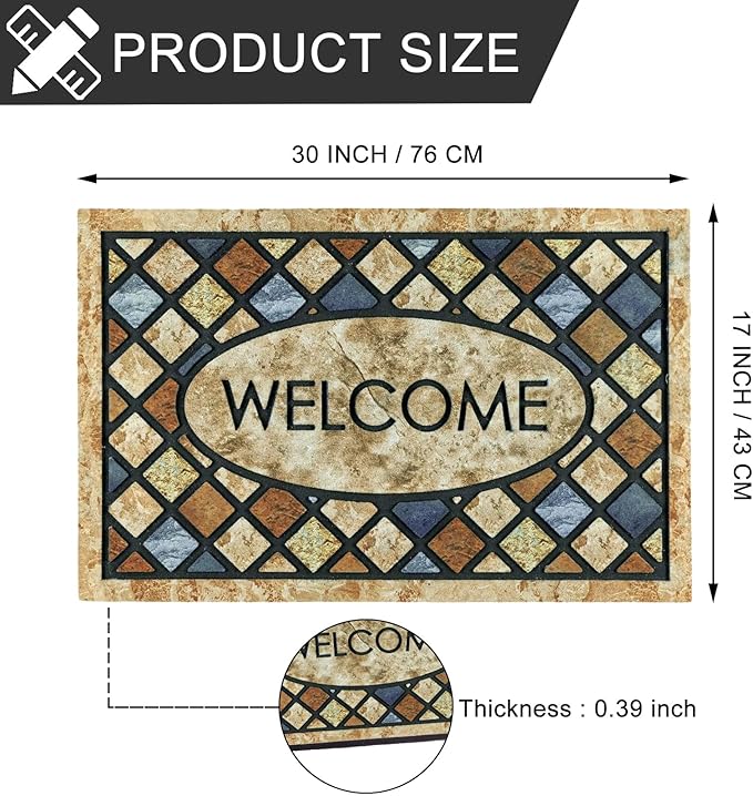 CHICHIC Blue Welcome Door Mat 17x 30 Inch Front Doormat Outdoors for Home Entrance Outdoors Mat for Outside Entry Way Doormat Entry Rugs, Heavy Duty Non Slip Rubber Back Low Profile