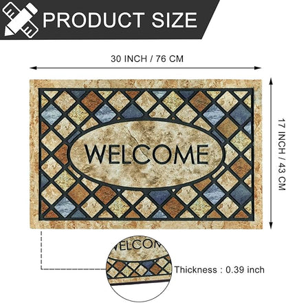 CHICHIC Blue Welcome Door Mat 17x 30 Inch Front Doormat Outdoors for Home Entrance Outdoors Mat for Outside Entry Way Doormat Entry Rugs, Heavy Duty Non Slip Rubber Back Low Profile