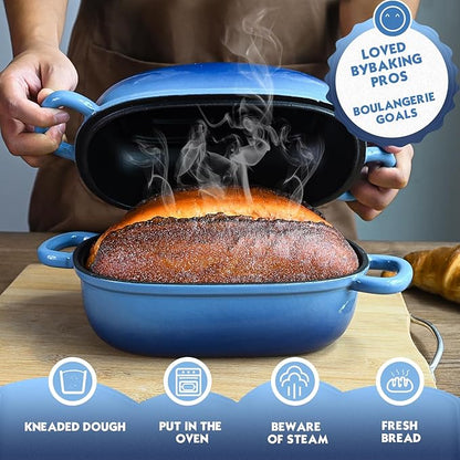 Dutch Oven for Bread Baking - 2.5QT Bread Pans for Homemade Bread Cast Iron Bread Pan With Banneton Bread Proofing Basket & Baking Supplies, Dutch Oven Loaf Pan with Lid for Homemade Breadmaking