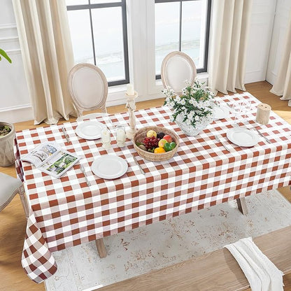 Softalker Gingham Checkered Tablecloth Rectangle - Outdoor Waterproof Buffalo Plaid Table Cloth, Stain Resistant Washable Table Cover for Picnic, Camping, Dining - Rust and White, 60 x 84 Inch