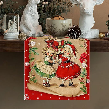 Merry Christmas Burlap Table Runner Seasonal Spring Fall Kitchen Dining Linen Table Decoration for Indoor Outdoor Home Party Dinner 13x72 Inch