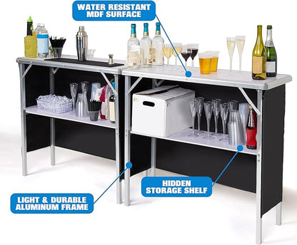 GoPong GoBar Portable Double Bar Table Set - Mobile Bartender Station for Events - Includes Carrying Case