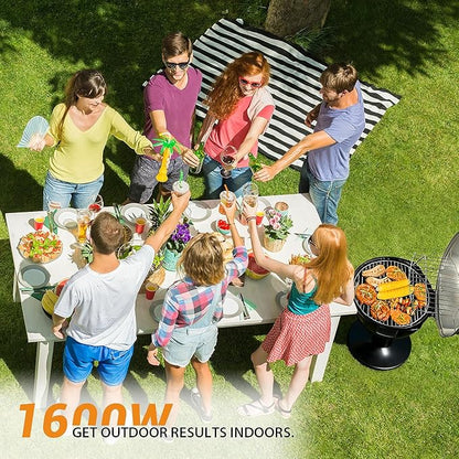 Electric Grill, Techwood Indoor/Outdoor Electric BBQ Grill, 1600W Portable Removable Stand Grill with Adjustable Heat & Drip Tray, Double Layer Design for Party, Patio & Backyard, Dust Cover(Silver)