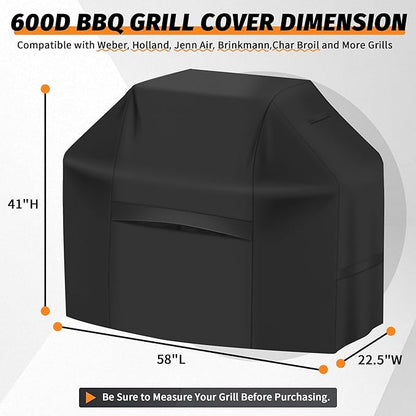 iCOVER Grill Cover 58 inch, BBQ Grill Cover for Outdoor Grill, 600D Heavy-Duty Waterproof Gas Grill Cover, Barbecue Cover for Weber, Charbroil, Brinkmann, Nexgrill and More, Black