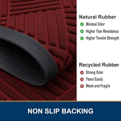 Smiry Front Door Mat Outside Entrance, Heavy Duty Outdoor Indoor Mat, Natural Rubber Doormat, Non Slip, Trap Dirt and Moisture, Easy Clean, Low Profile Patio Porch Entryway Mat, 29.5x17, Red