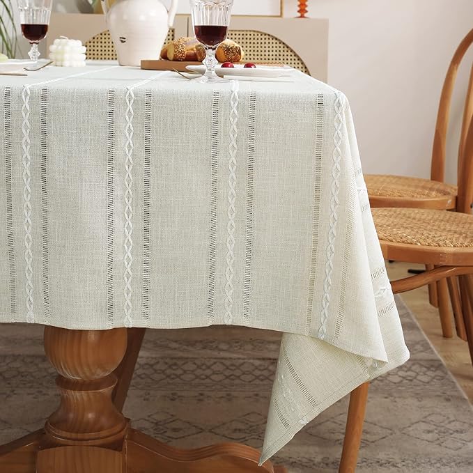 Chassic 60 x 120 inches Farmhouse Style Linen tablecloths, Wrinkle Resistant Washable Dining Room Table Cloths for 8 Foot Rectangle Tables - Hemstitch Beige
