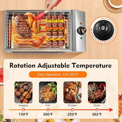 1800W Electric BBQ Grill & Countertop Electric Grill, Smokeless Indoor Outdoor Grill with Stainless Steel Grate & Adjustable Temp, Portable Commercial Grill for Home Kitchen Camping Party Use