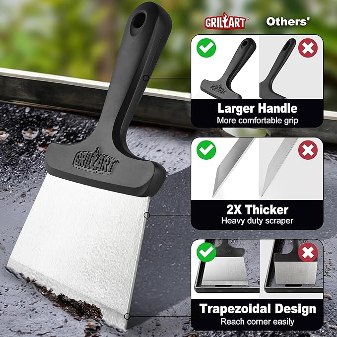 GRILLART Griddle Cleaning Kit for Blackstone, Flat Top Grill Cleaning Kit with Grill Stone, Griddle Scraper, Scouring Pad and Handles, Multifunctional Griddle Accessories for Rusty Grills, Orange