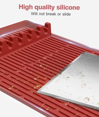 Silicone Griddle Tools Mat for Blackstone - Large Silicone Spatula Mat with Drip Pad - Griddle Mats BBQ Grill Accessories - Side Shelf Mats Grill Pad for Blackstone Griddles Accessories (red)