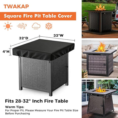 Outdoor Fire Pit Cover Square, Waterproof Fire Pit Cover for 28"-32" Square Fire Pit Tables, Industrial-Grade 3-Layer Structure 600D Fabric, UV Proof & Tear-Resistant Outdoor Firepit Cover