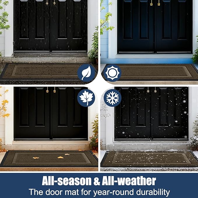 Large Front Door Mat Outside Entrance Indoor Doormat, 36" x 24" Outdoor Mats For Patio Waterproof, Outdoor Door Mats For Outside Entry, Indoor Rugs for Entryway, Sturdy Natural Rubber Entry Mat, Begie