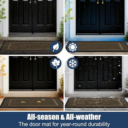 Large Front Door Mat Outside Entrance Indoor Doormat, 36" x 24" Outdoor Mats For Patio Waterproof, Outdoor Door Mats For Outside Entry, Indoor Rugs for Entryway, Sturdy Natural Rubber Entry Mat, Begie