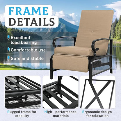 Incbruce 2 Pieces Outdoor Lounge Recliner Set, Adjustable Metal Recliner Sofa - Image 4