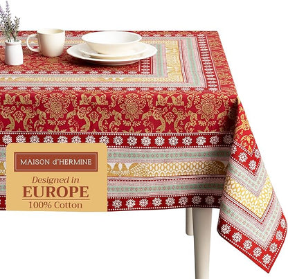 Maison d' Hermine Table Cloth Rectangle Table 100% Cotton 70 x 120 Inches Fall Tablecloth Reusable Everyday Use for Thanksgiving Christmas Decorations Dining Farmhouse Party (Sofia)