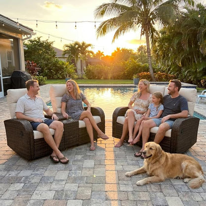 Oversized 3 Pieces Wicker Outdoor Recliner Loveseat - Image 3
