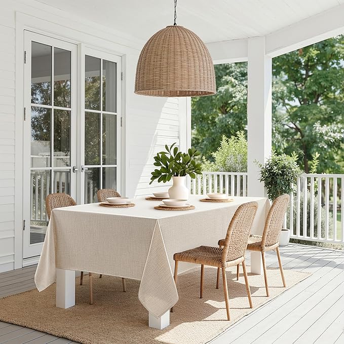 MIULEE Grayish White Linen Polyester Tablecloth 60x84 Inch Spring Rectangle Table Cloth Waterproof,Stain Resistant & Wrinkle Resistant for Dining Party Wedding